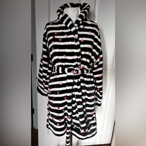 NWT Kate Spade Stripe black white  Polka Dot Robe chenille plush size medium